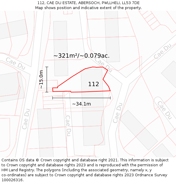 112, CAE DU ESTATE, ABERSOCH, PWLLHELI, LL53 7DE: Plot and title map