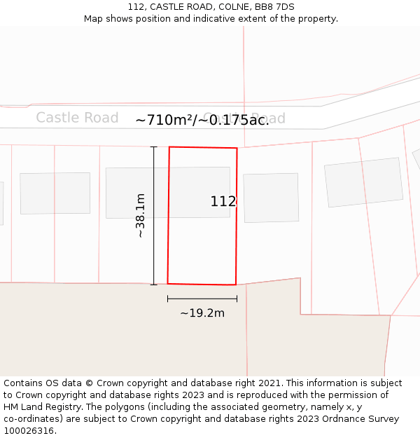112, CASTLE ROAD, COLNE, BB8 7DS: Plot and title map