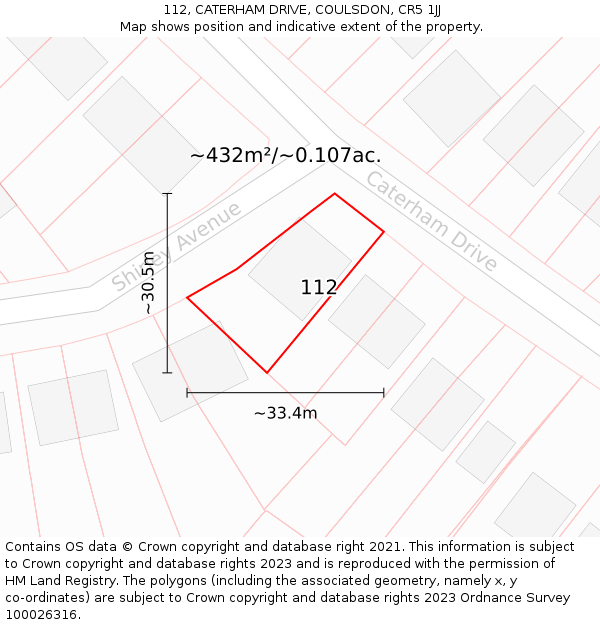 112, CATERHAM DRIVE, COULSDON, CR5 1JJ: Plot and title map