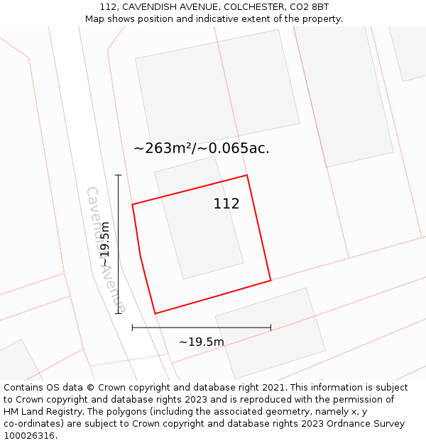 112, CAVENDISH AVENUE, COLCHESTER, CO2 8BT: Plot and title map