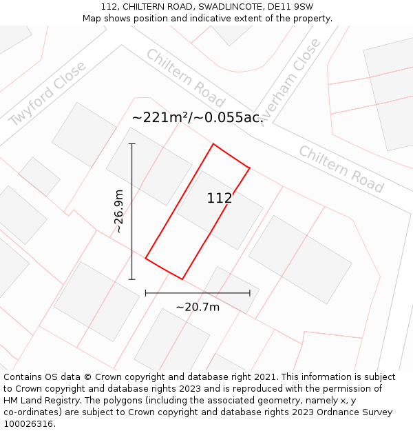 112, CHILTERN ROAD, SWADLINCOTE, DE11 9SW: Plot and title map