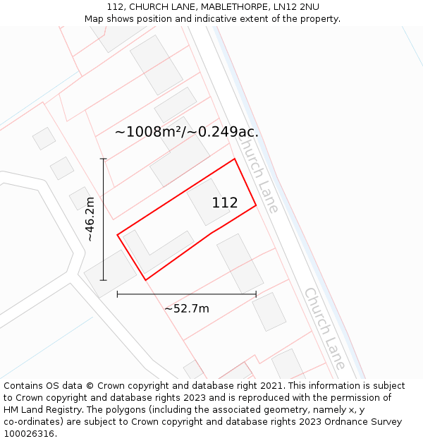 112, CHURCH LANE, MABLETHORPE, LN12 2NU: Plot and title map