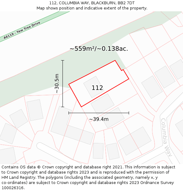 112, COLUMBIA WAY, BLACKBURN, BB2 7DT: Plot and title map