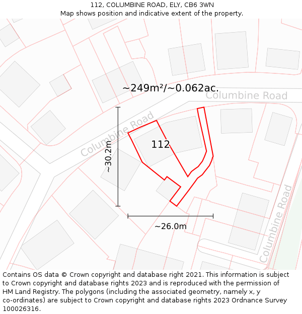 112, COLUMBINE ROAD, ELY, CB6 3WN: Plot and title map