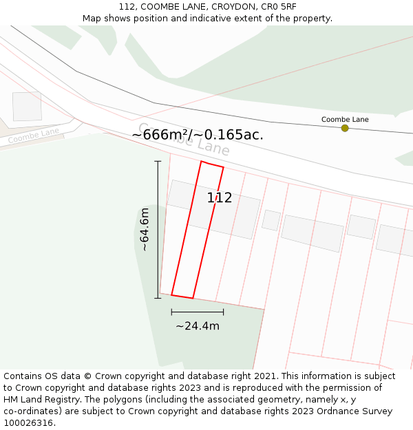 112, COOMBE LANE, CROYDON, CR0 5RF: Plot and title map