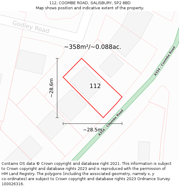 112, COOMBE ROAD, SALISBURY, SP2 8BD: Plot and title map