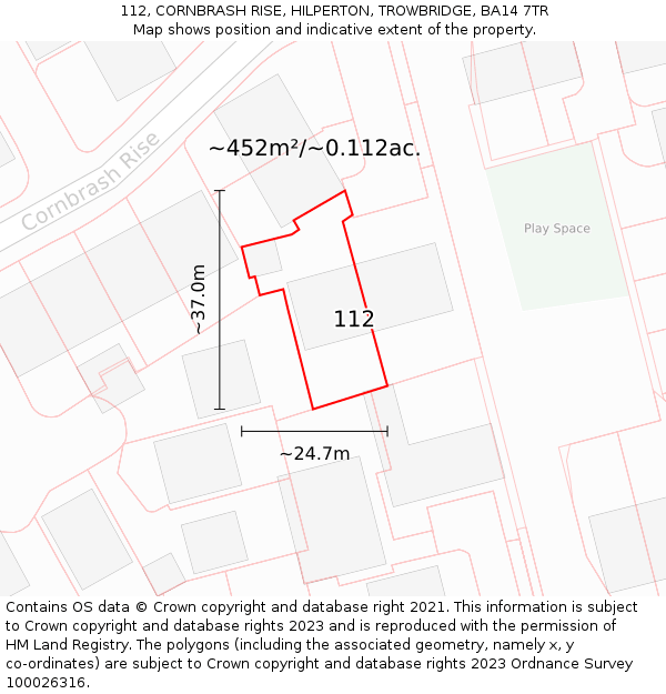 112, CORNBRASH RISE, HILPERTON, TROWBRIDGE, BA14 7TR: Plot and title map