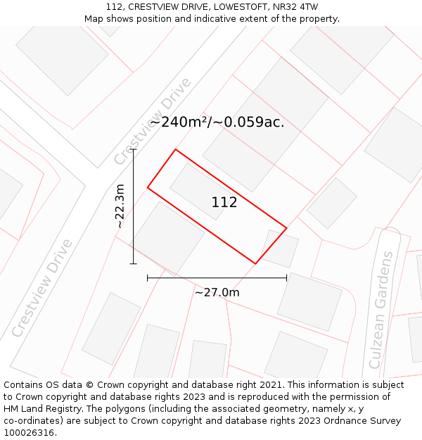 112, CRESTVIEW DRIVE, LOWESTOFT, NR32 4TW: Plot and title map