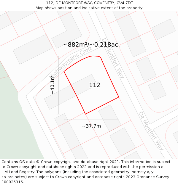 112, DE MONTFORT WAY, COVENTRY, CV4 7DT: Plot and title map