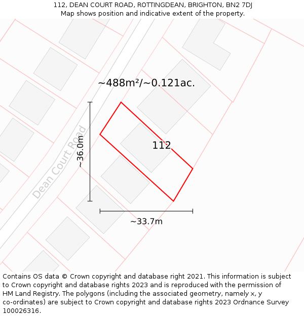112, DEAN COURT ROAD, ROTTINGDEAN, BRIGHTON, BN2 7DJ: Plot and title map