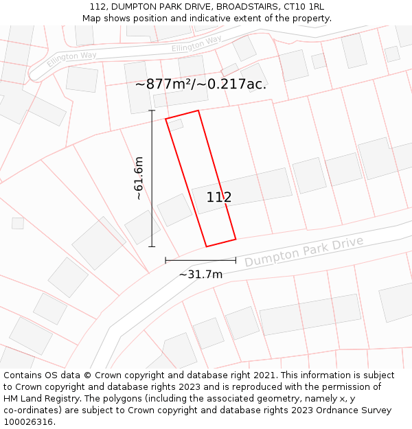 112, DUMPTON PARK DRIVE, BROADSTAIRS, CT10 1RL: Plot and title map