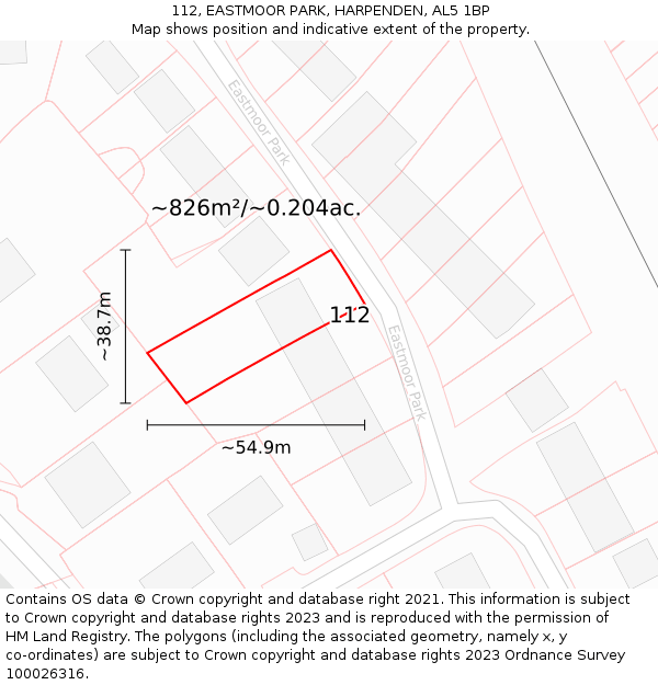 112, EASTMOOR PARK, HARPENDEN, AL5 1BP: Plot and title map