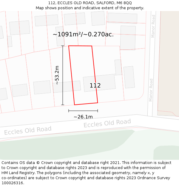 112, ECCLES OLD ROAD, SALFORD, M6 8QQ: Plot and title map