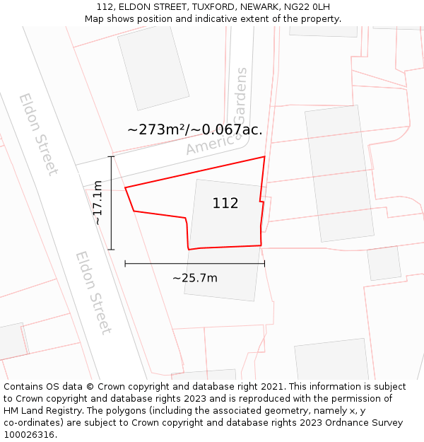 112, ELDON STREET, TUXFORD, NEWARK, NG22 0LH: Plot and title map