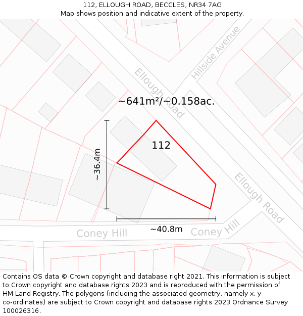 112, ELLOUGH ROAD, BECCLES, NR34 7AG: Plot and title map