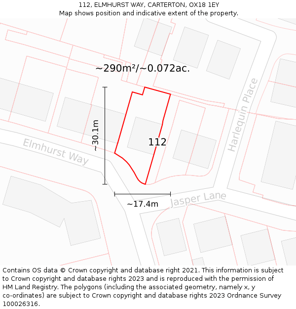 112, ELMHURST WAY, CARTERTON, OX18 1EY: Plot and title map