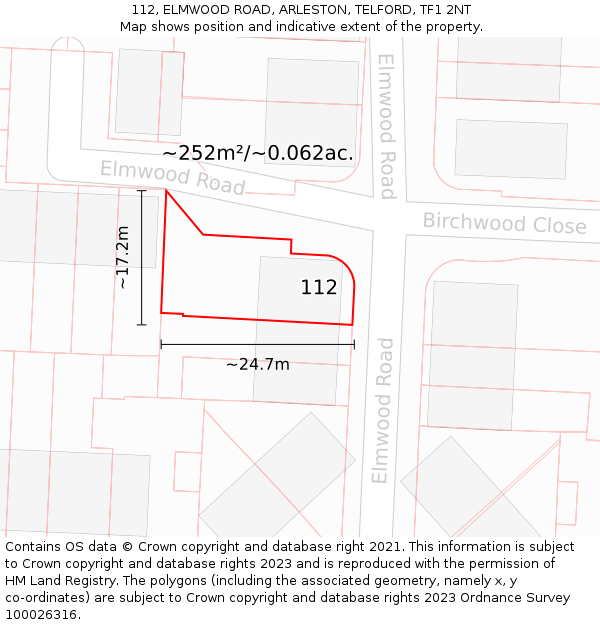 112, ELMWOOD ROAD, ARLESTON, TELFORD, TF1 2NT: Plot and title map