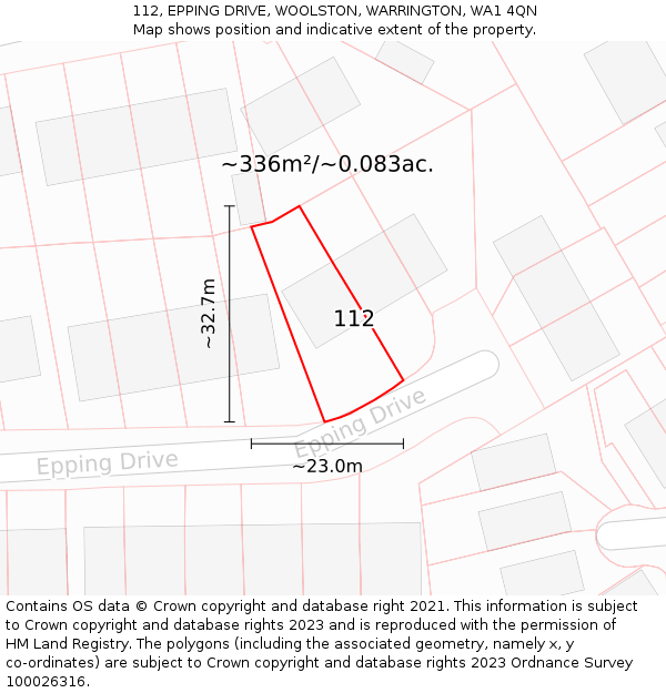 112, EPPING DRIVE, WOOLSTON, WARRINGTON, WA1 4QN: Plot and title map