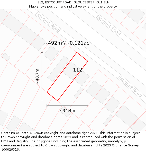 112, ESTCOURT ROAD, GLOUCESTER, GL1 3LH: Plot and title map
