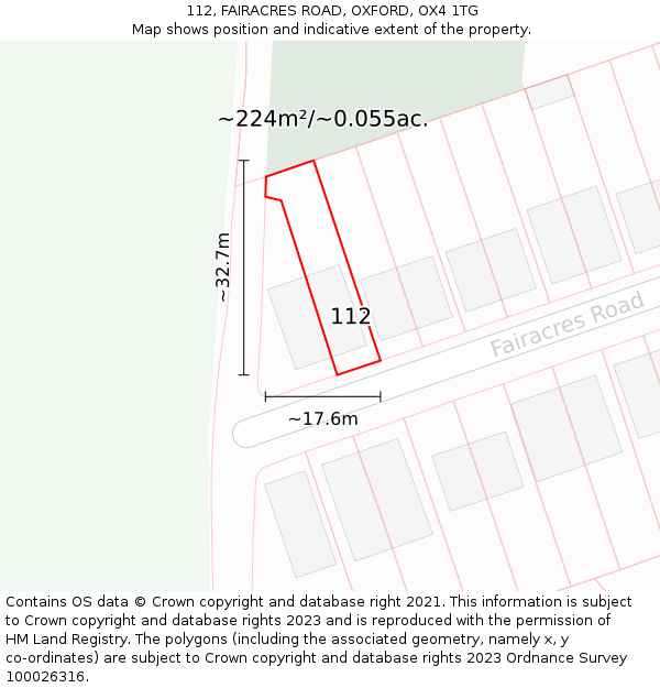 112, FAIRACRES ROAD, OXFORD, OX4 1TG: Plot and title map