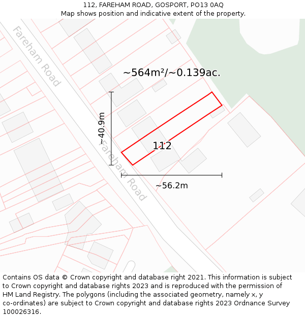 112, FAREHAM ROAD, GOSPORT, PO13 0AQ: Plot and title map