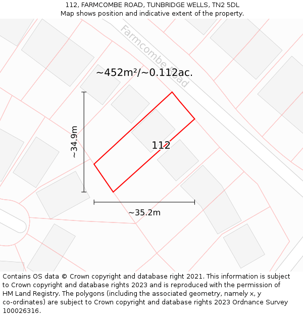 112, FARMCOMBE ROAD, TUNBRIDGE WELLS, TN2 5DL: Plot and title map