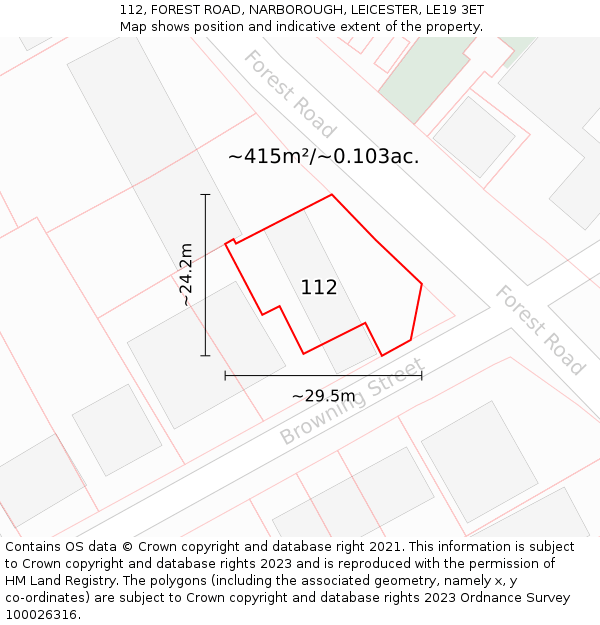 112, FOREST ROAD, NARBOROUGH, LEICESTER, LE19 3ET: Plot and title map