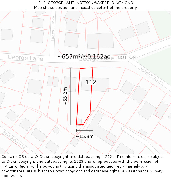112, GEORGE LANE, NOTTON, WAKEFIELD, WF4 2ND: Plot and title map