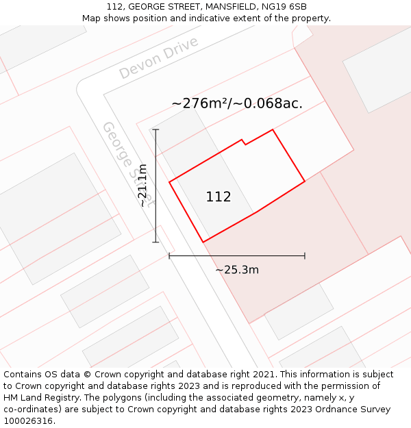 112, GEORGE STREET, MANSFIELD, NG19 6SB: Plot and title map