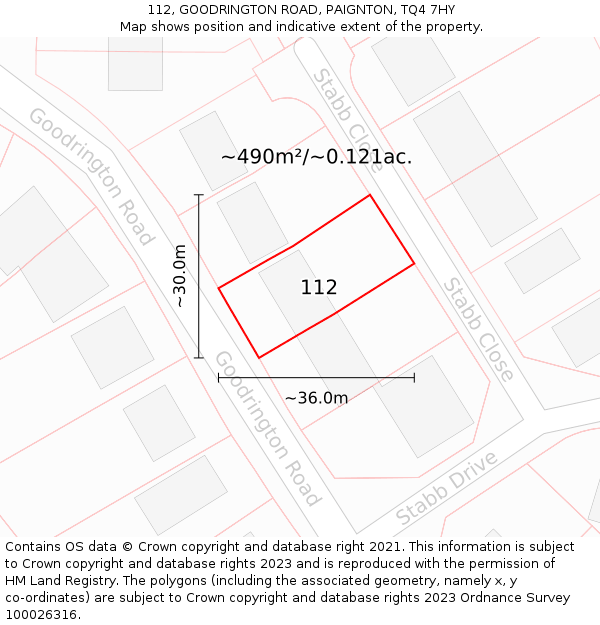 112, GOODRINGTON ROAD, PAIGNTON, TQ4 7HY: Plot and title map