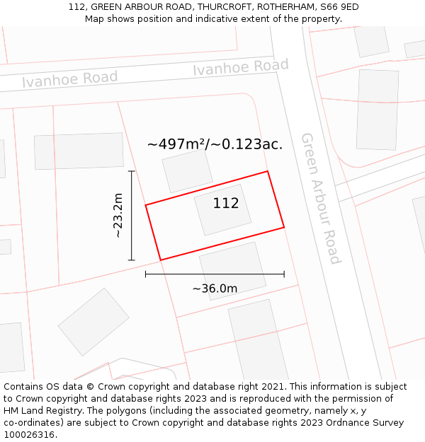 112, GREEN ARBOUR ROAD, THURCROFT, ROTHERHAM, S66 9ED: Plot and title map