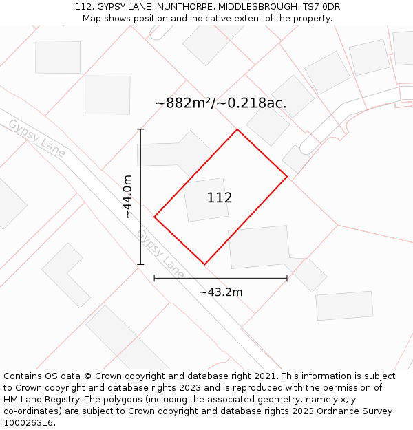 112, GYPSY LANE, NUNTHORPE, MIDDLESBROUGH, TS7 0DR: Plot and title map