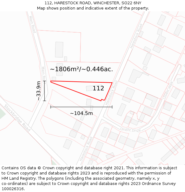 112, HARESTOCK ROAD, WINCHESTER, SO22 6NY: Plot and title map