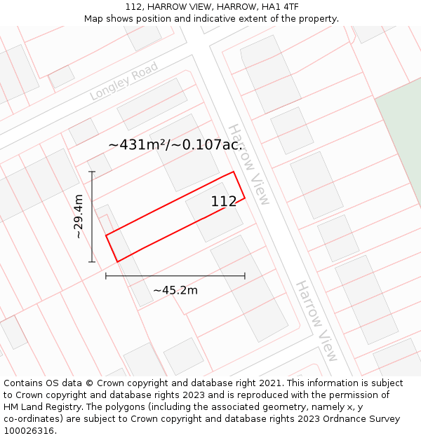112, HARROW VIEW, HARROW, HA1 4TF: Plot and title map