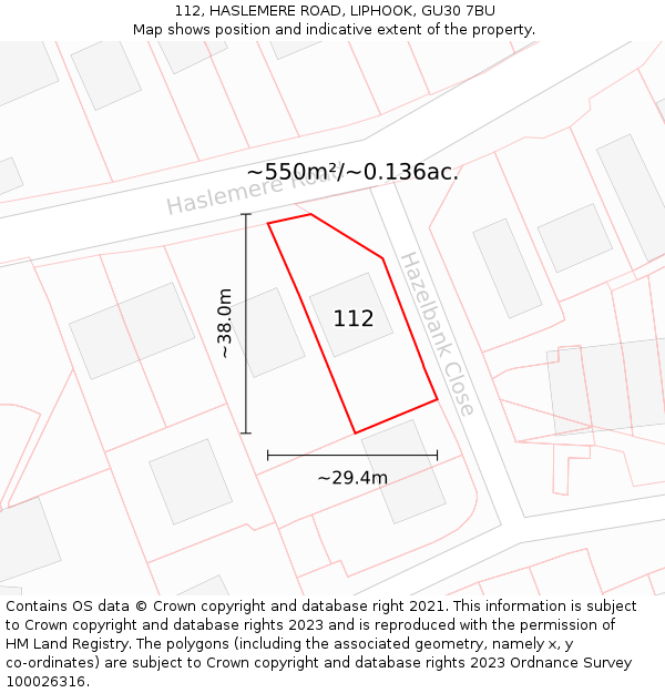 112, HASLEMERE ROAD, LIPHOOK, GU30 7BU: Plot and title map
