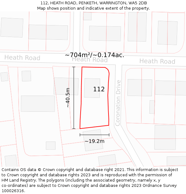 112, HEATH ROAD, PENKETH, WARRINGTON, WA5 2DB: Plot and title map
