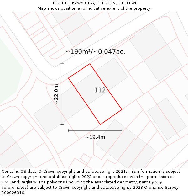 112, HELLIS WARTHA, HELSTON, TR13 8WF: Plot and title map