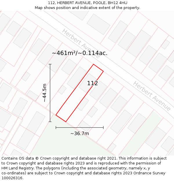 112, HERBERT AVENUE, POOLE, BH12 4HU: Plot and title map
