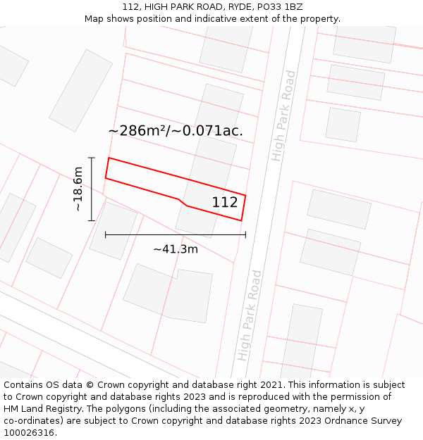 112, HIGH PARK ROAD, RYDE, PO33 1BZ: Plot and title map