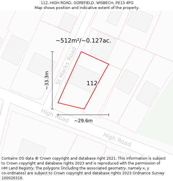 112, HIGH ROAD, GOREFIELD, WISBECH, PE13 4PG: Plot and title map