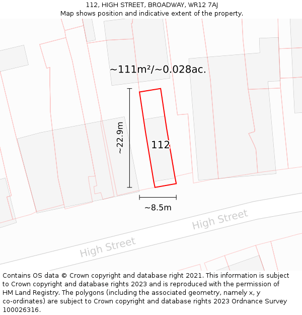 112, HIGH STREET, BROADWAY, WR12 7AJ: Plot and title map