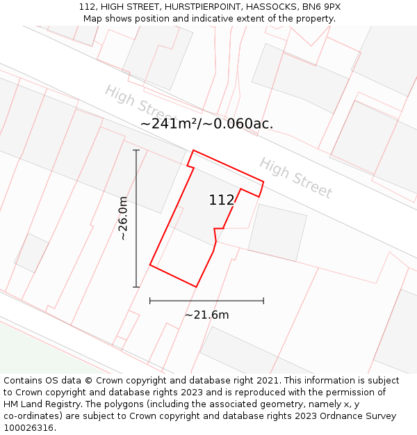 112, HIGH STREET, HURSTPIERPOINT, HASSOCKS, BN6 9PX: Plot and title map