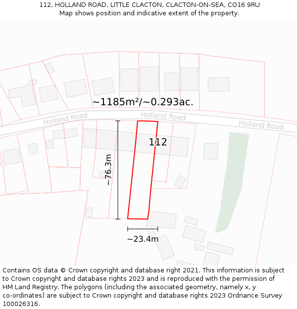 112, HOLLAND ROAD, LITTLE CLACTON, CLACTON-ON-SEA, CO16 9RU: Plot and title map