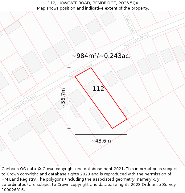 112, HOWGATE ROAD, BEMBRIDGE, PO35 5QX: Plot and title map