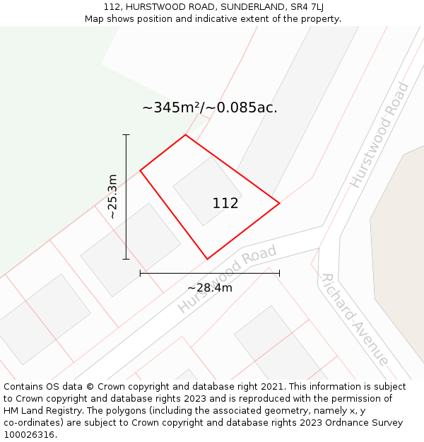 112, HURSTWOOD ROAD, SUNDERLAND, SR4 7LJ: Plot and title map
