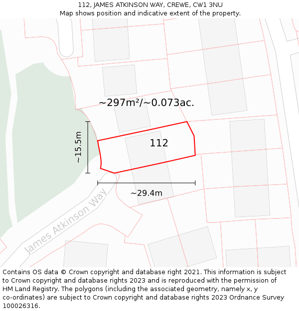 112, JAMES ATKINSON WAY, CREWE, CW1 3NU: Plot and title map