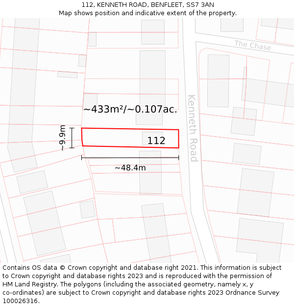 112, KENNETH ROAD, BENFLEET, SS7 3AN: Plot and title map