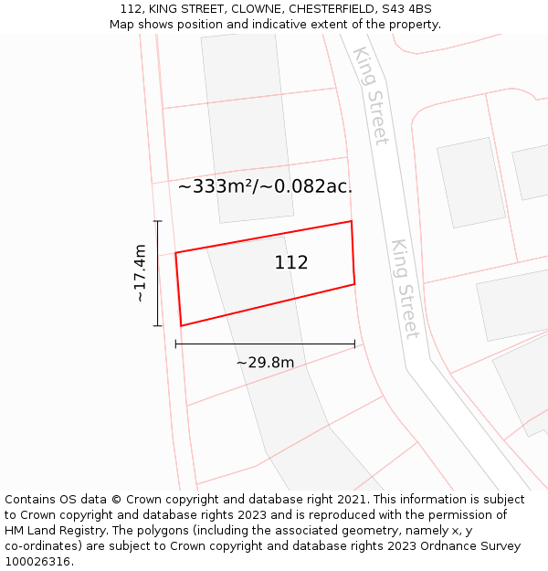 112, KING STREET, CLOWNE, CHESTERFIELD, S43 4BS: Plot and title map