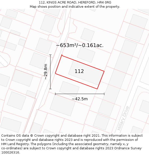 112, KINGS ACRE ROAD, HEREFORD, HR4 0RG: Plot and title map
