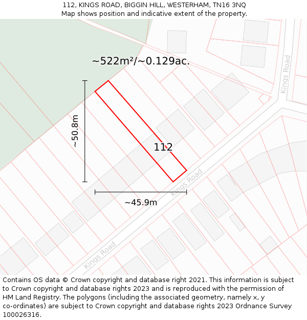 112, KINGS ROAD, BIGGIN HILL, WESTERHAM, TN16 3NQ: Plot and title map